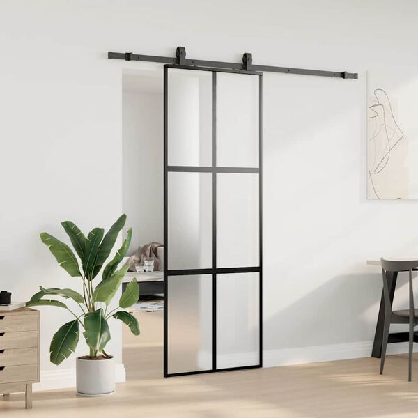 vidaXL Porte coulissante kit quincaillerie noir 76x205 cm verre tremp&eacute;