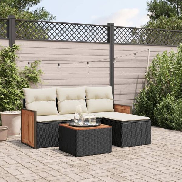 vidaXL Salon de jardin 5 pcs avec coussins noir r&eacute;sine tress&eacute;e