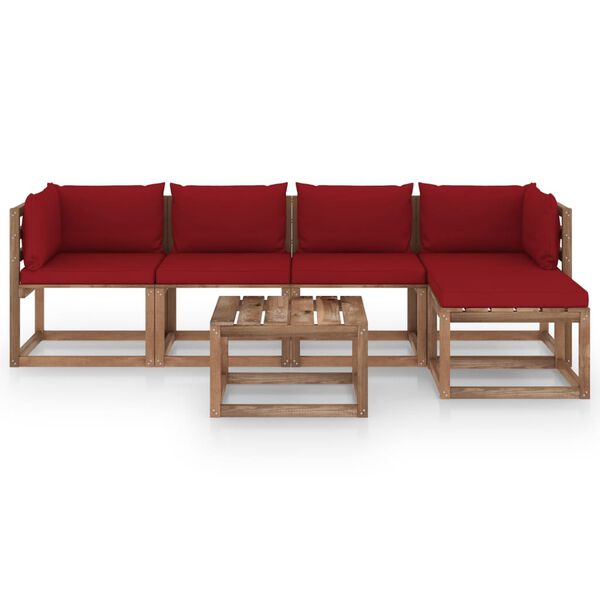 vidaXL Salon de jardin 6 pcs avec coussins rouge bordeaux