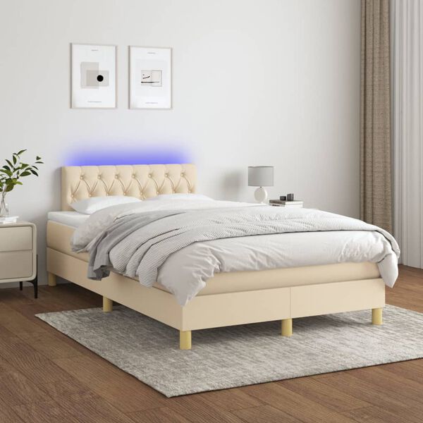 vidaXL Sommier &agrave; lattes de lit matelas et LED cr&egrave;me 120x190 cm tissu