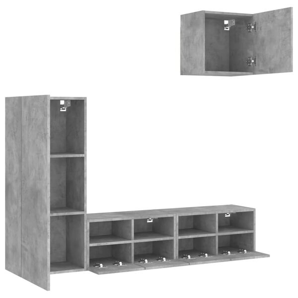 vidaXL Unit&eacute;s murales TV 4 pcs gris b&eacute;ton bois d'ing&eacute;nierie
