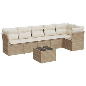 vidaXL Salon de jardin avec coussins 7 pcs beige r&eacute;sine tress&eacute;e