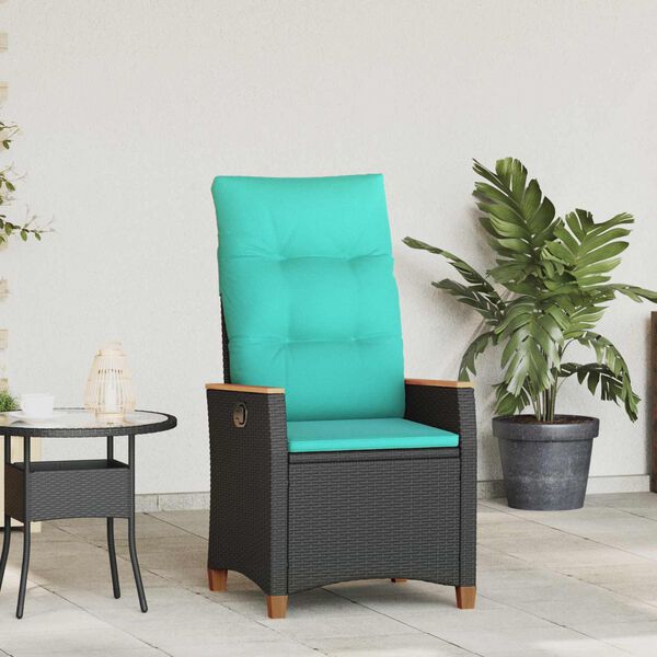 vidaXL Chaise de jardin inclinable Noir et turquoise polyrotin