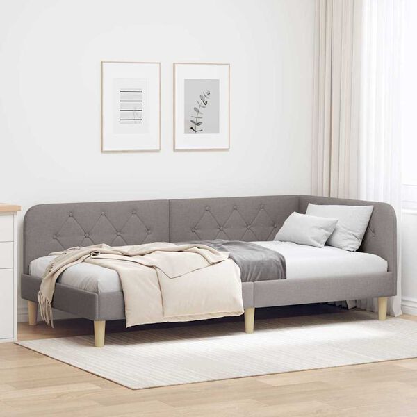 vidaXL Cadre de lit d'angle avec t&ecirc;te de lit Taupe 90 x 200 cm tissu