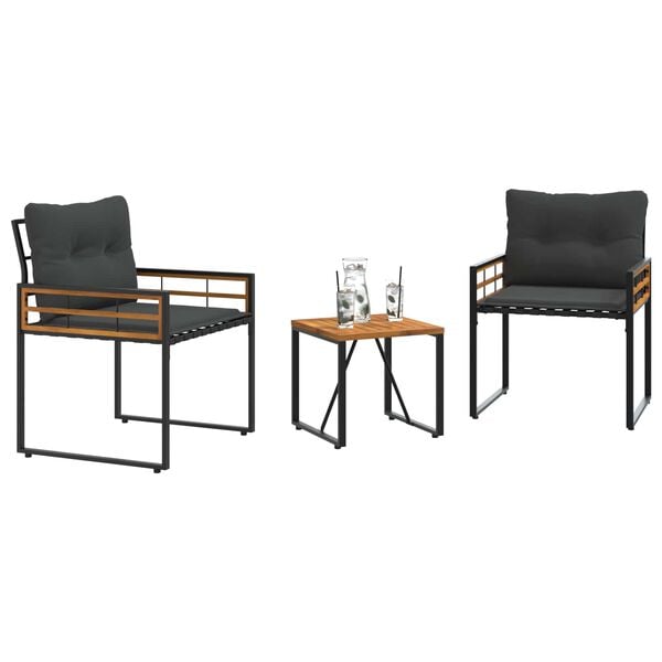 vidaXL Ensemble de meubles d'extérieur avec coussin 3 pcs Gris foncé
