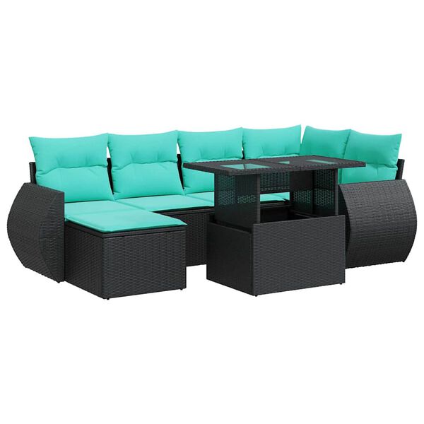 vidaXL Salon de jardin avec coussins 7 pcs noir résine tressée acacia