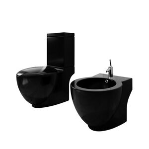 vidaXL Ensemble de toilette et bidet sur pied Noir C&eacute;ramique