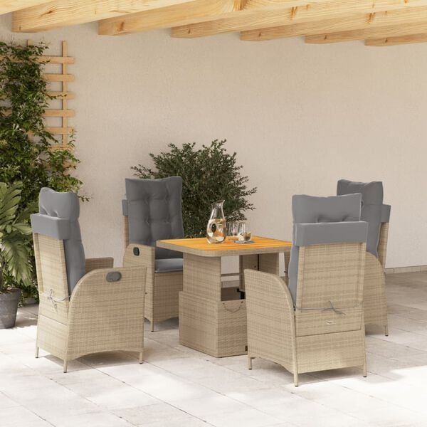 vidaXL Ensemble &agrave; manger de jardin avec coussins 5pcs Beige poly rotin