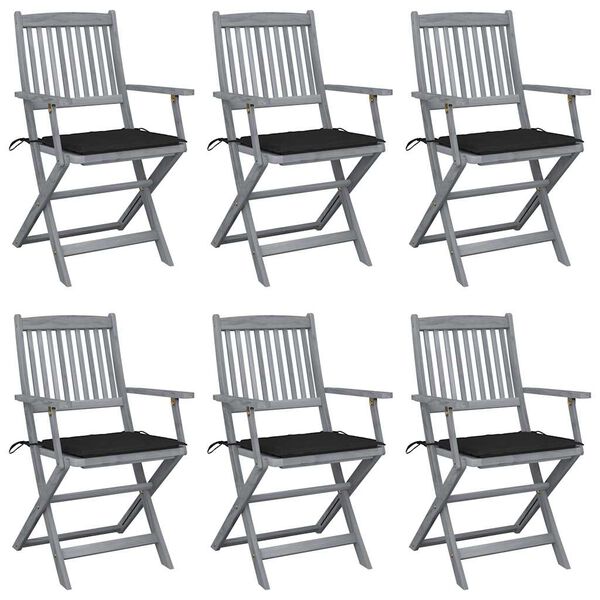 vidaXL Chaises pliables d'ext&eacute;rieur lot de 6 et coussins Bois d'acacia