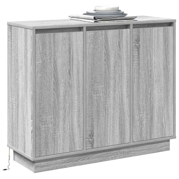 vidaXL Buffet LED Gris Sonoma 90 x 32 x 75 cm Bois d'ingénierie