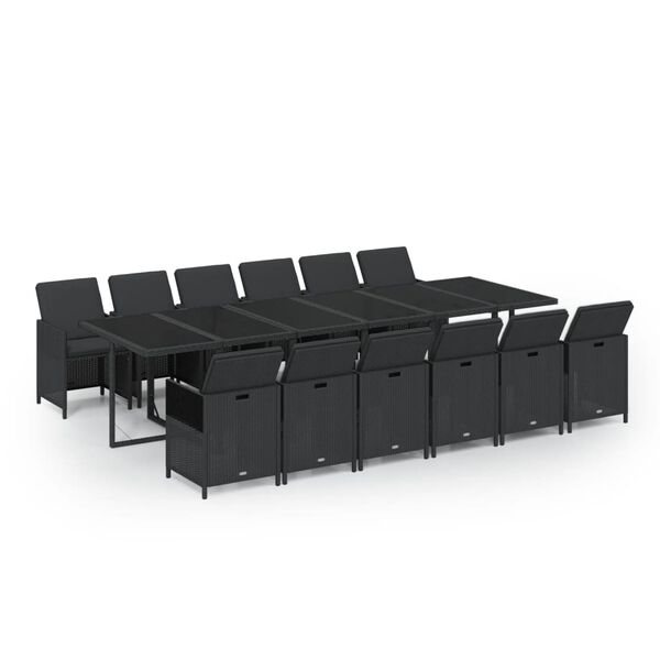 vidaXL Ensemble &agrave; manger de jardin coussins 13 pcs R&eacute;sine tress&eacute;e Noir
