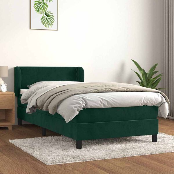 vidaXL Sommier &agrave; lattes de lit avec matelas Vert fonc&eacute; 90x200 cm