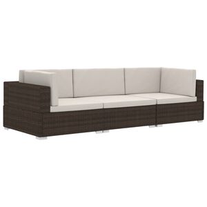 vidaXL Salon de jardin 3 pcs avec coussins R&eacute;sine tress&eacute;e Marron
