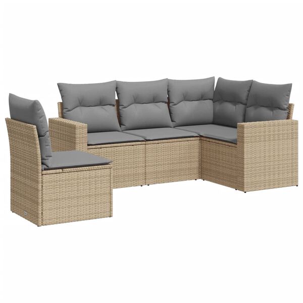 vidaXL Salon de jardin avec coussins 5 pcs beige r&eacute;sine tress&eacute;e