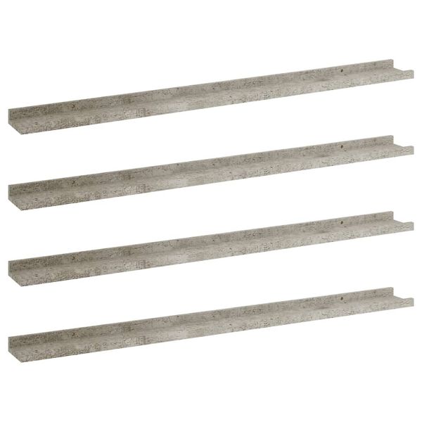 vidaXL &Eacute;tag&egrave;res murales 4 pcs Gris b&eacute;ton 100x9x3 cm