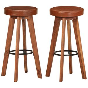 vidaXL Chaises de bar lot de 2 cuir v&eacute;ritable et bois d'acacia solide