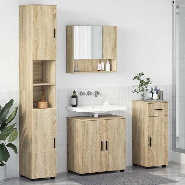 vidaXL Ensemble de mobilier de salle de bain 4 pcs Ch&ecirc;ne Sonoma