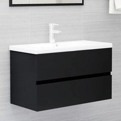 vidaXL Ensemble de meubles salle de bain 2 pcs noir bois d'ingénierie