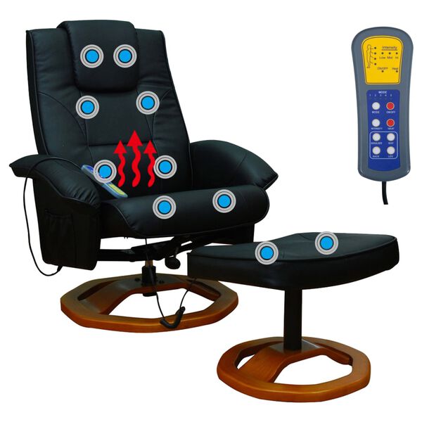 vidaXL Fauteuil de massage avec repose-pied Noir Similicuir