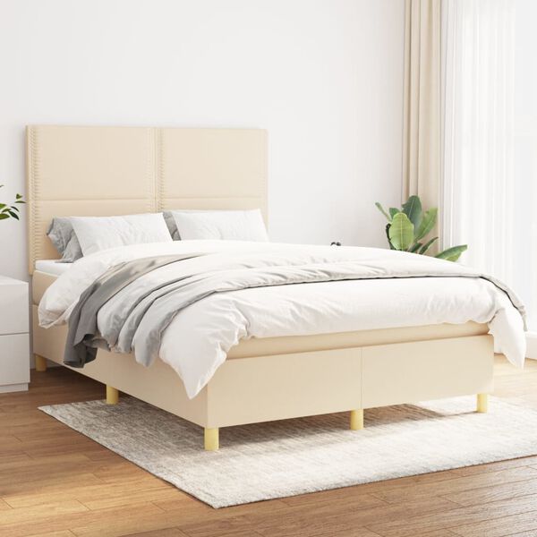 vidaXL Sommier &agrave; lattes de lit avec matelas Cr&egrave;me 140x190 cm Tissu