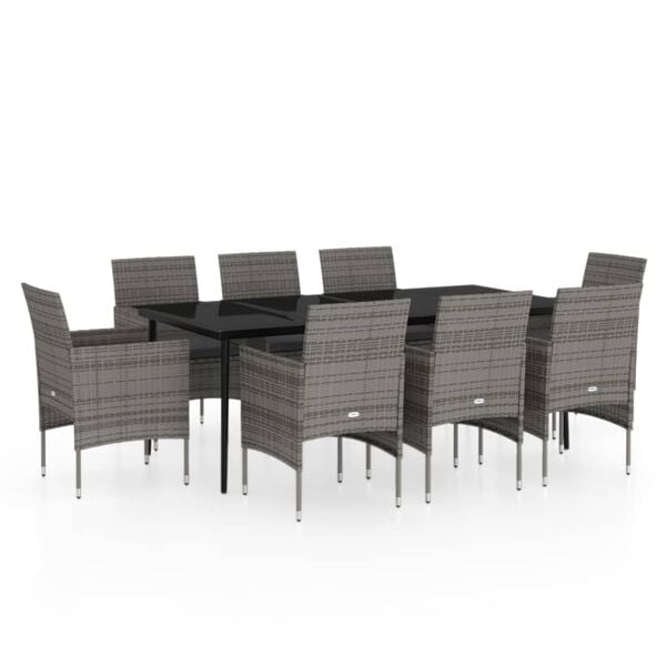 vidaXL Ensemble &agrave; manger de jardin et coussins 9pcs Gris/noir
