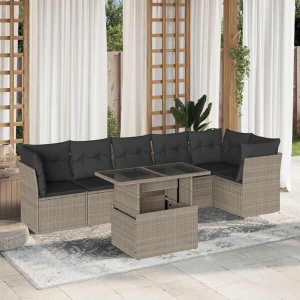 vidaXL Salon de jardin avec coussins 7 pcs gris clair r&eacute;sine tress&eacute;e