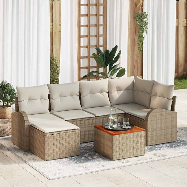 vidaXL Ensemble de canapé de jardin 7 pcs Beige et blanc