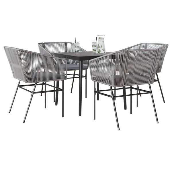 vidaXL Ensemble &agrave; manger jardin coussins 5 pcs gris poly rotin verre