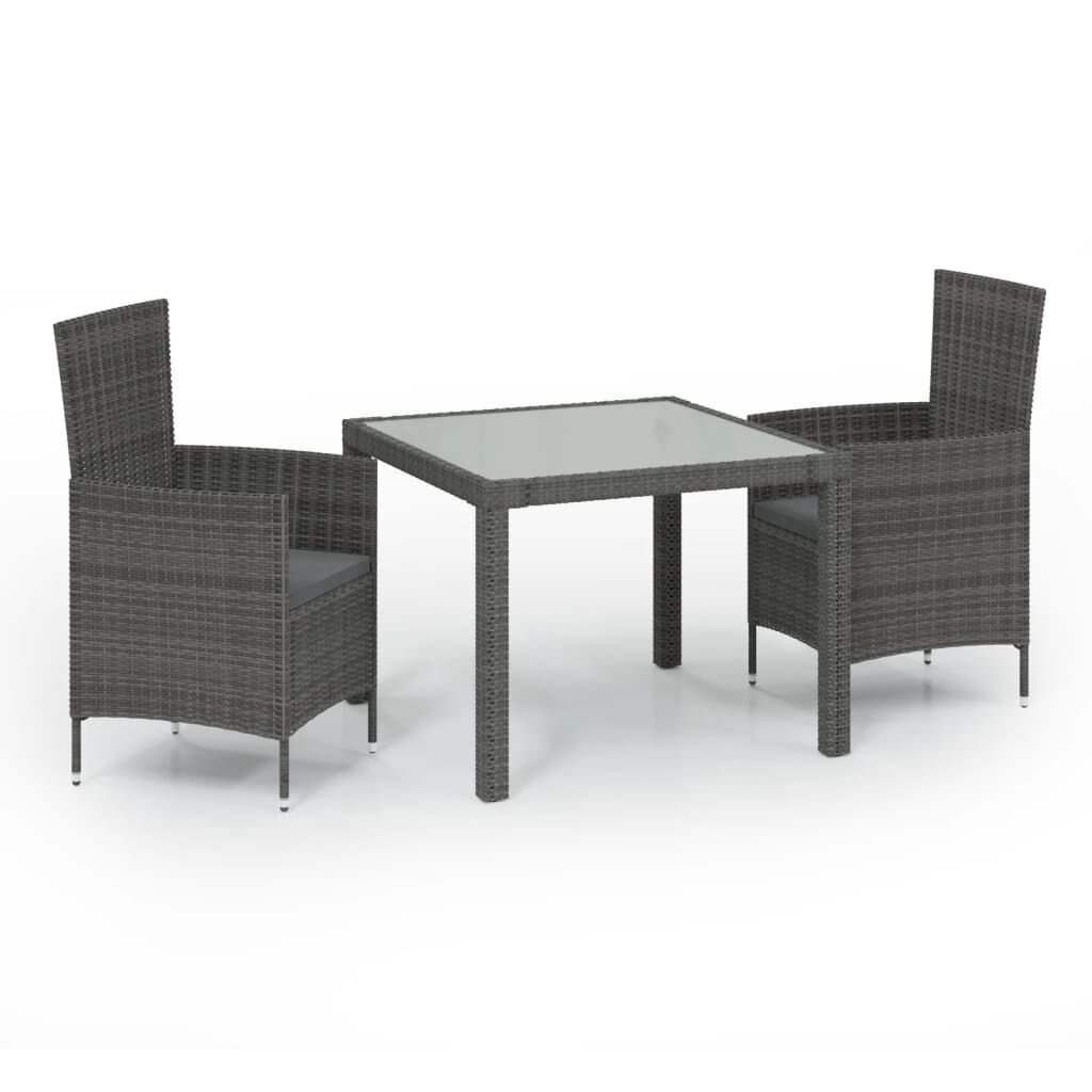 vidaXL Ensemble à manger d'extérieur 3pcs coussins gris résine tressée