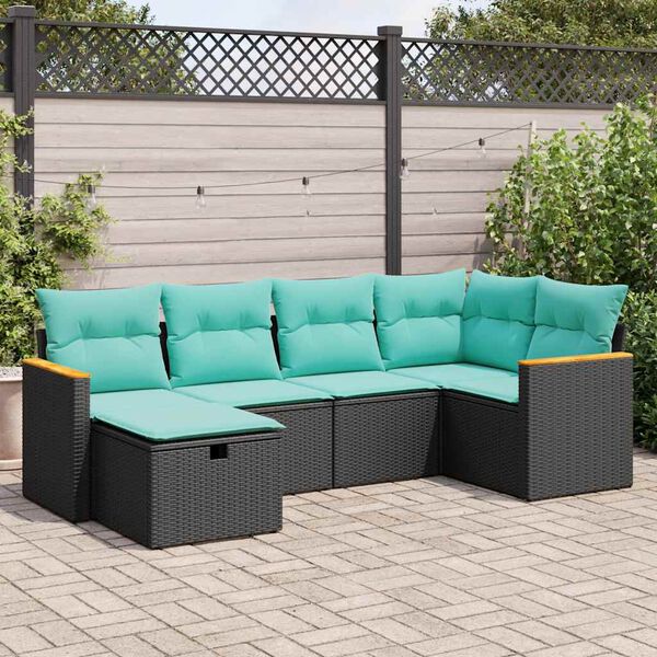 vidaXL Salon de jardin 6 pcs avec coussins noir r&eacute;sine tress&eacute;e