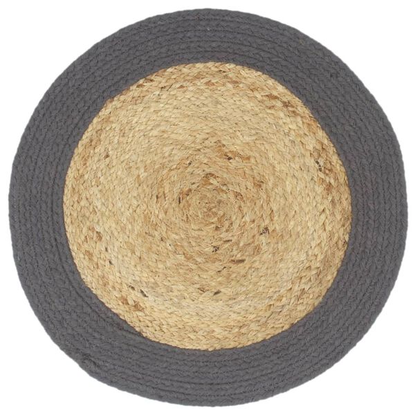 vidaXL Napperons 6 pcs Naturel et anthracite 38 cm Jute et coton