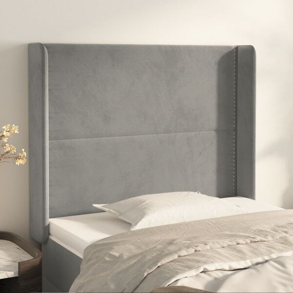 vidaXL T&ecirc;te de lit avec oreilles Gris clair 83x16x118/128 cm Velours
