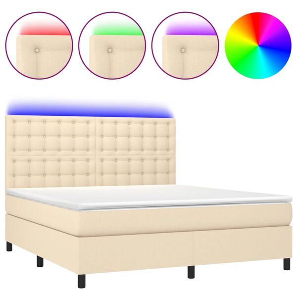vidaXL Sommier &agrave; lattes de lit et matelas et LED Cr&egrave;me 180x200cm Tissu