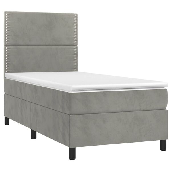 vidaXL Sommier &agrave; lattes de lit et matelas Gris clair 90x190 cm Velours