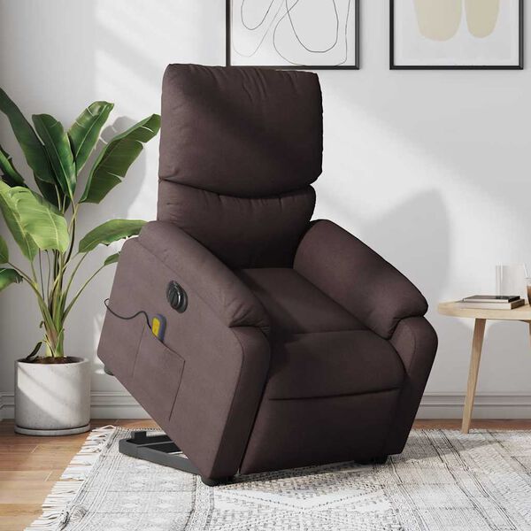 vidaXL Fauteuil inclinable de massage &eacute;lectrique Marron fonc&eacute; Tissu
