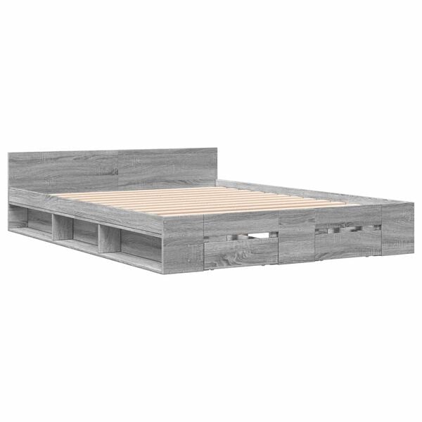 vidaXL Cadre de lit avec tiroirs sans matelas sonoma gris 150x200 cm