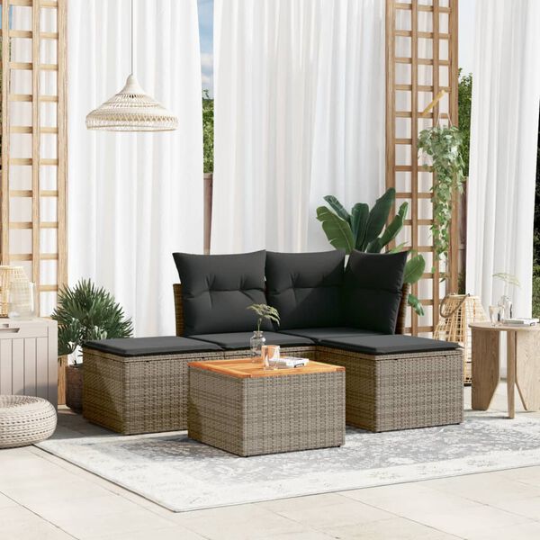 vidaXL Salon de jardin 5 pcs avec coussins gris résine tressée