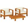 vidaXL Salon de jardin 3 pcs avec coussins blanc cr&egrave;me Bois massif