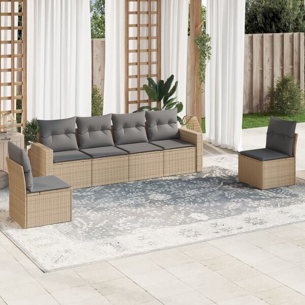 vidaXL Salon de jardin avec coussins 6 pcs beige r&eacute;sine tress&eacute;e