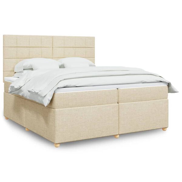vidaXL Sommier &agrave; lattes de lit avec matelas Cr&egrave;me 200x200 cm Tissu