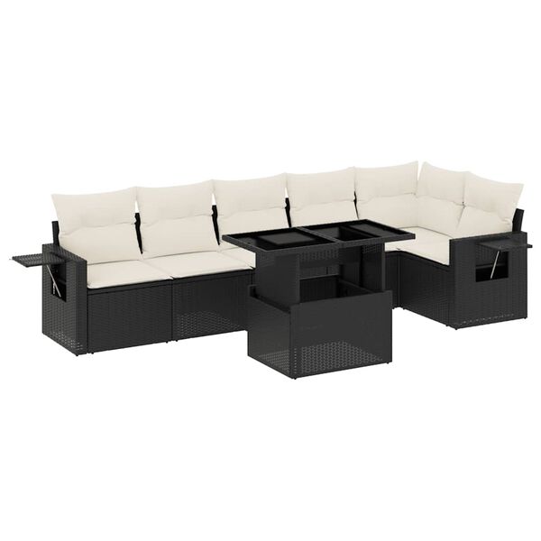 vidaXL Salon de jardin 7 pcs avec coussins noir r&eacute;sine tress&eacute;e