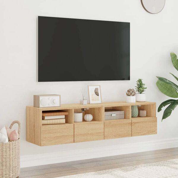 vidaXL Meubles TV muraux 2 pcs ch&ecirc;ne sonoma 60x30x30cm bois ing&eacute;nierie