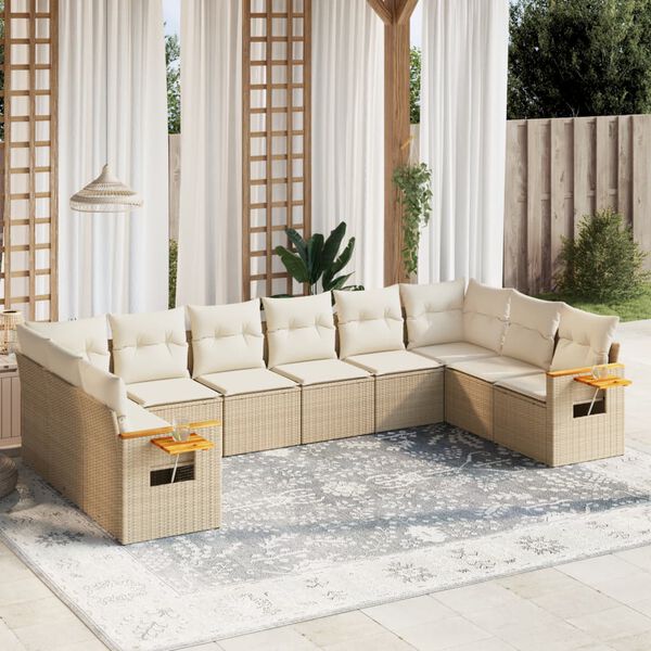 vidaXL Salon de jardin avec coussins 10 pcs beige r&eacute;sine tress&eacute;e
