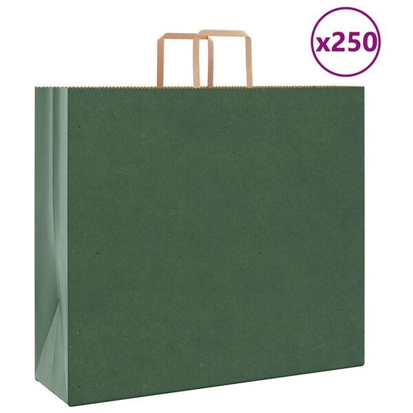 vidaXL Sacs en papier 250 pcs avec poign&eacute;es vert 54x15x49 cm