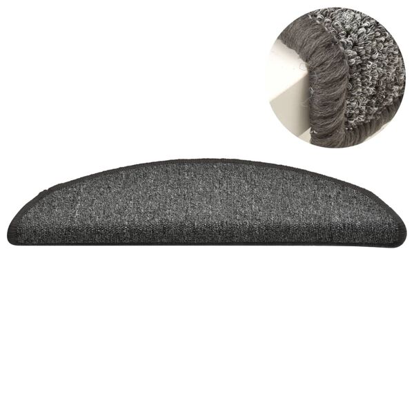 vidaXL Tapis d'escalier 15 pièces 56 x 17 x 3 cm Gris foncé Demi-rond