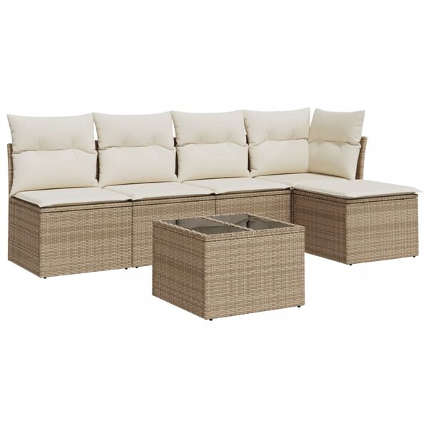 vidaXL Salon de jardin avec coussins 6 pcs beige r&eacute;sine tress&eacute;e
