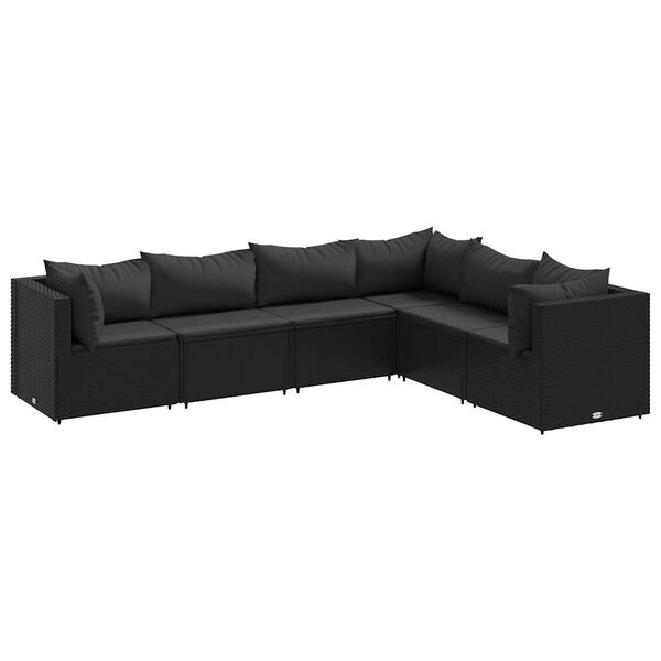 vidaXL Salon de jardin 6 pcs avec coussins Noir Résine tressée
