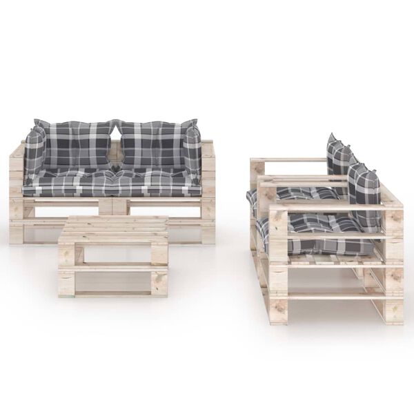 vidaXL Salon palette de jardin 5 pcs avec coussins bois de pin