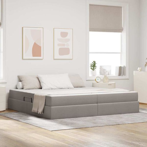 vidaXL Lit avec rangement et matelas Taupe 200 x 200 cm Polyester