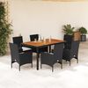vidaXL Ensemble &agrave; manger de jardin et coussins 7pcs noir rotin acacia
